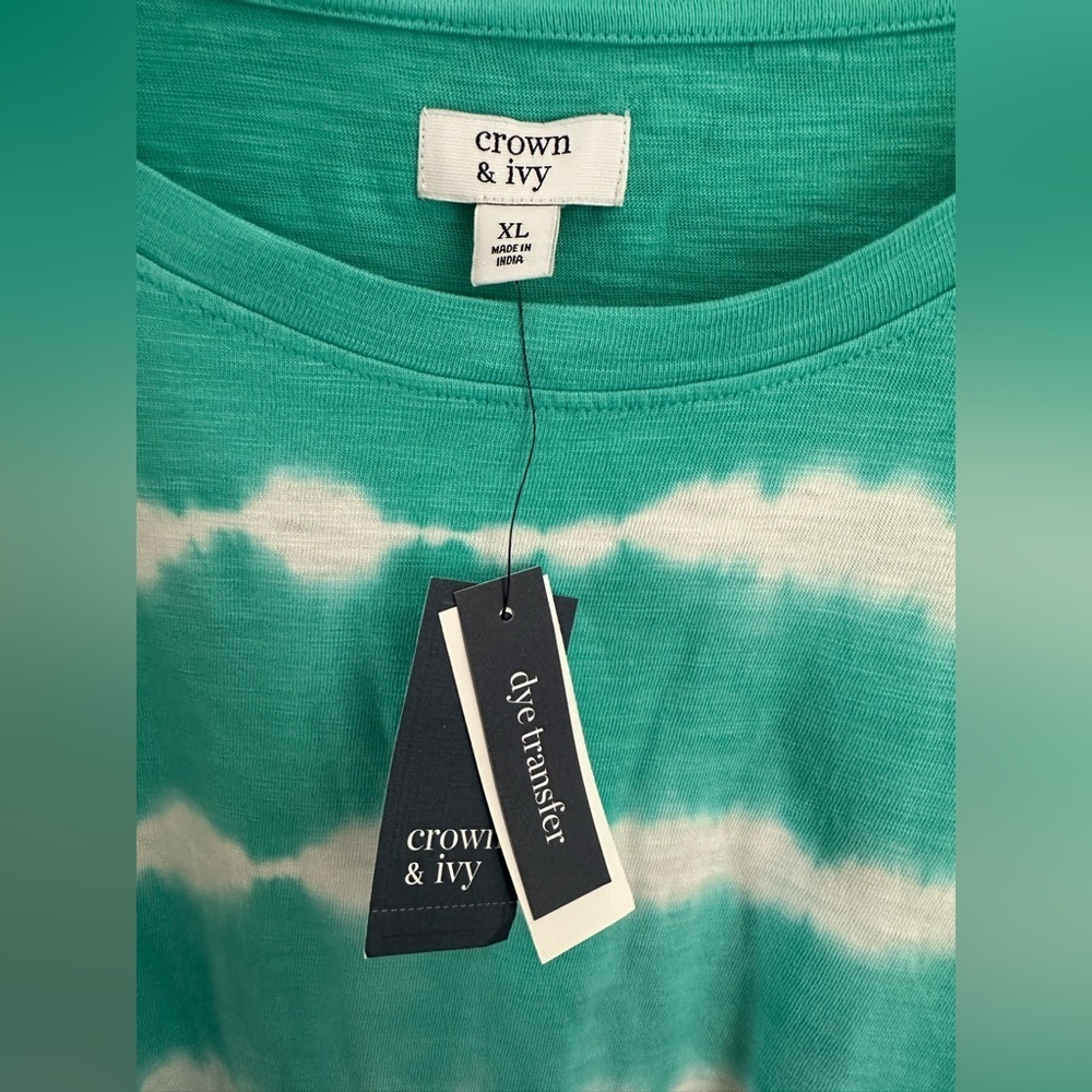 Crown & Ivy Jade Stripe Knit Puff Sleeve Blouse Top Casual Women’s Dye Green XL - Picture 3 of 6